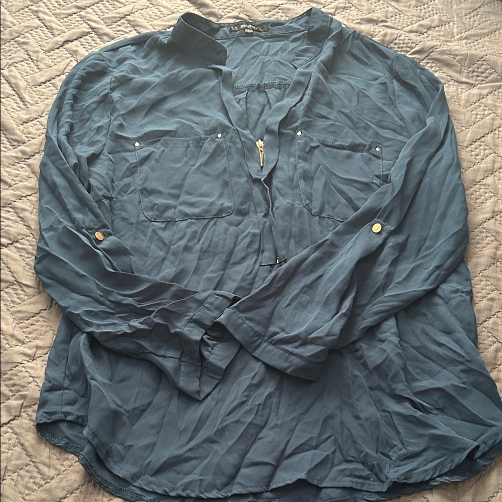 Elegant Blue Women's Button Down Shirt